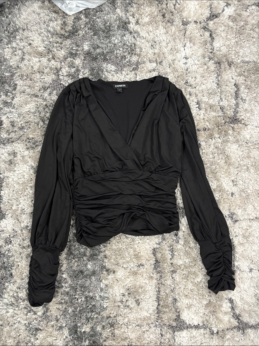 Express Black Ruched Wrap Blouse